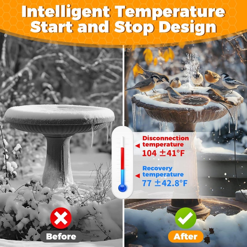 Loyala Bird Bath Heater, 70W Submersible Pond Deicer Bird Bath Deicer Birdbath Water Heater Thermostatic Control Power Saving for Outdoors in Winter (with Water Pump) - Image 2